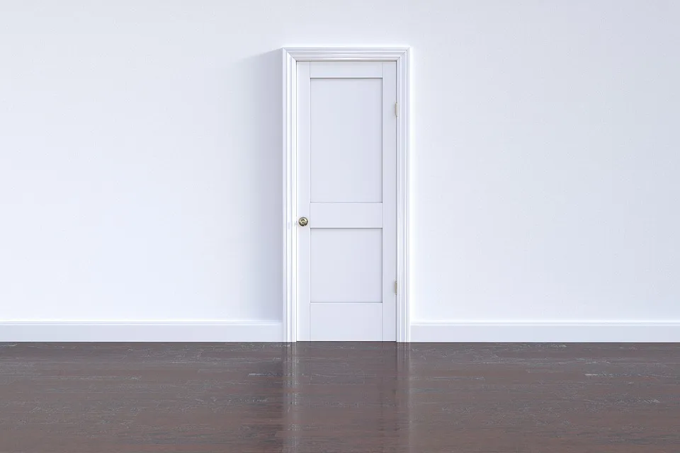 Белая межкомнатная дверь на фоне стены